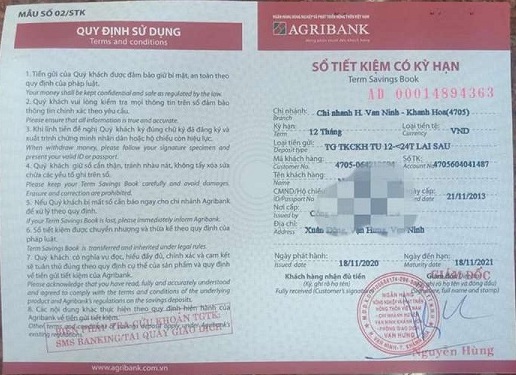 Hình ảnh số tiết kiệm Agribank